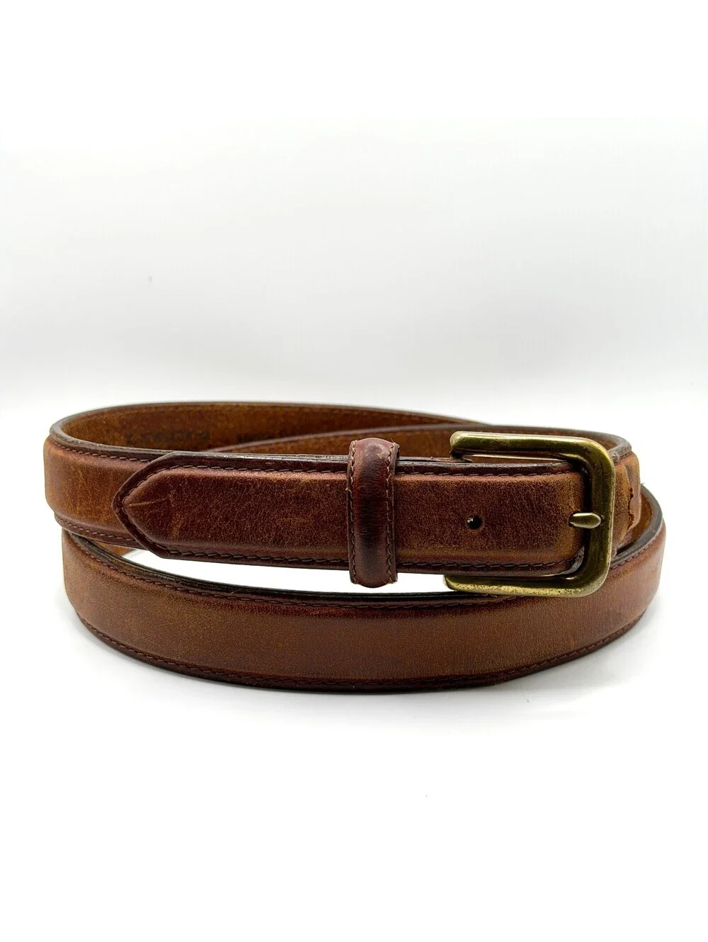 Vintage 90s Brown Genuine Leather Brass Buckle Belt